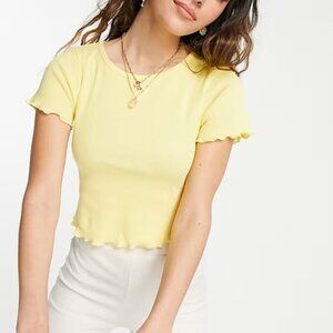 ASOS Women's Size 10 Butter Yellow Ribbed Lettuce Hem Cropped T-Shirt